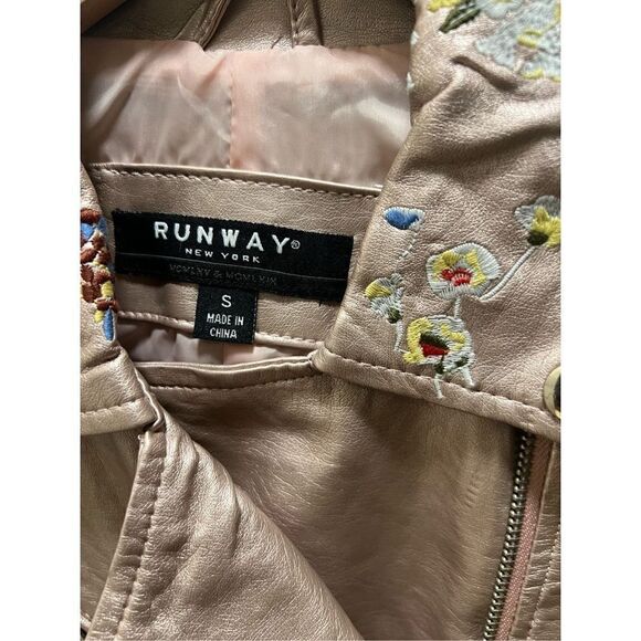 Runaway Basic Embroidered Faux Leather Moto Jacket in  Light pink size S - Picture 2 of 3